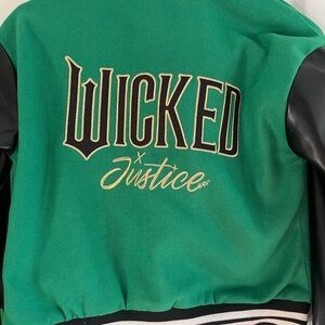 Wicked Justice Varsity Bomber Jacket Girl Size Medium Green Black Coat
